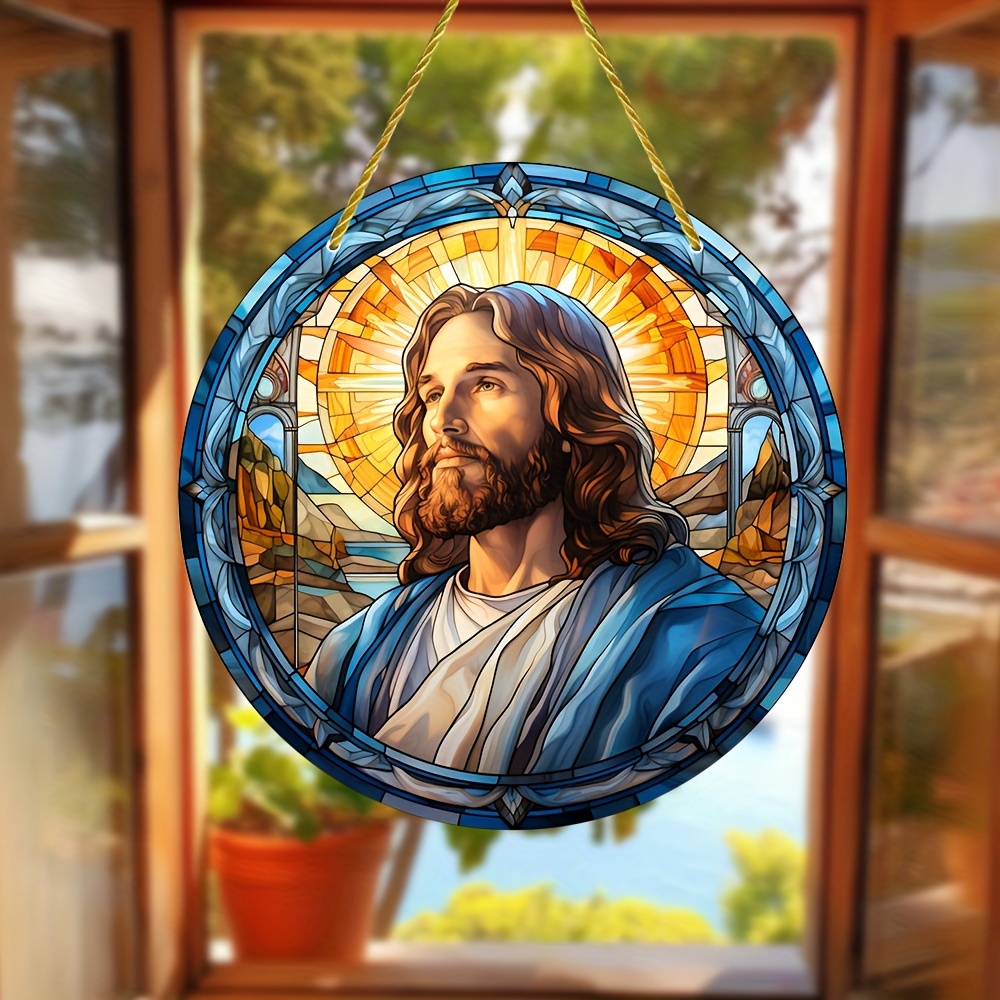 Sacred Heart Suncatcher  Catholic church stained glass, Sacred heart, Jesus  art