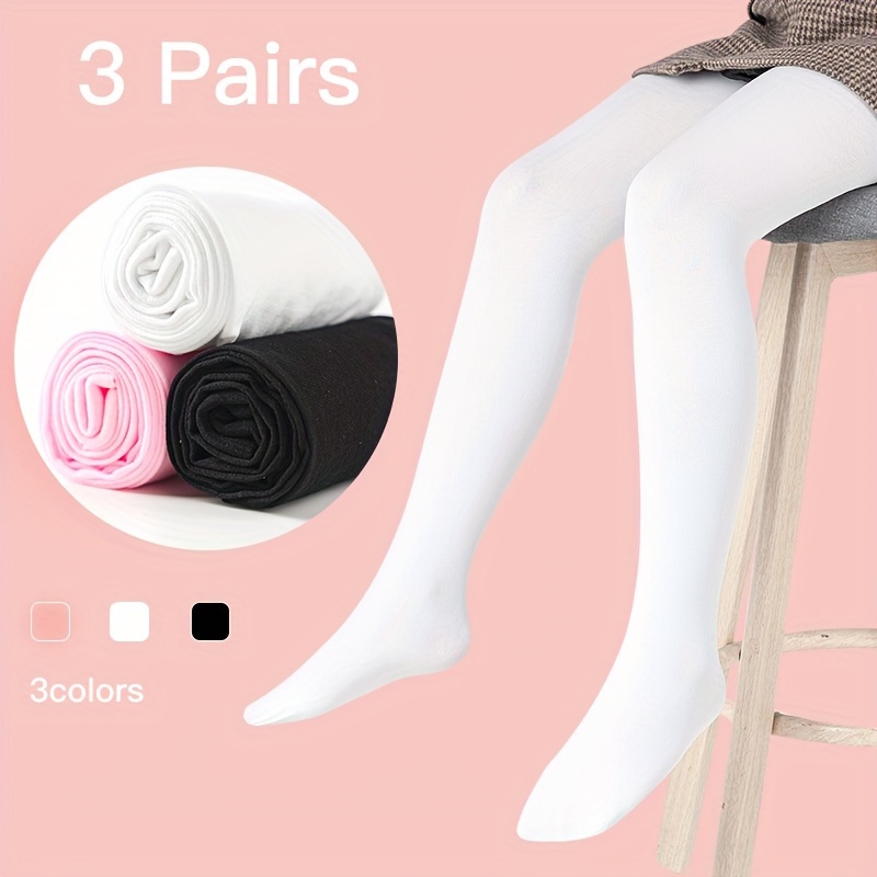 

3pairs Girls Kids Velvet Solid Color Stockings Leggings Tights, Children Kids Dress Pantyhose Ballet Dance Socks