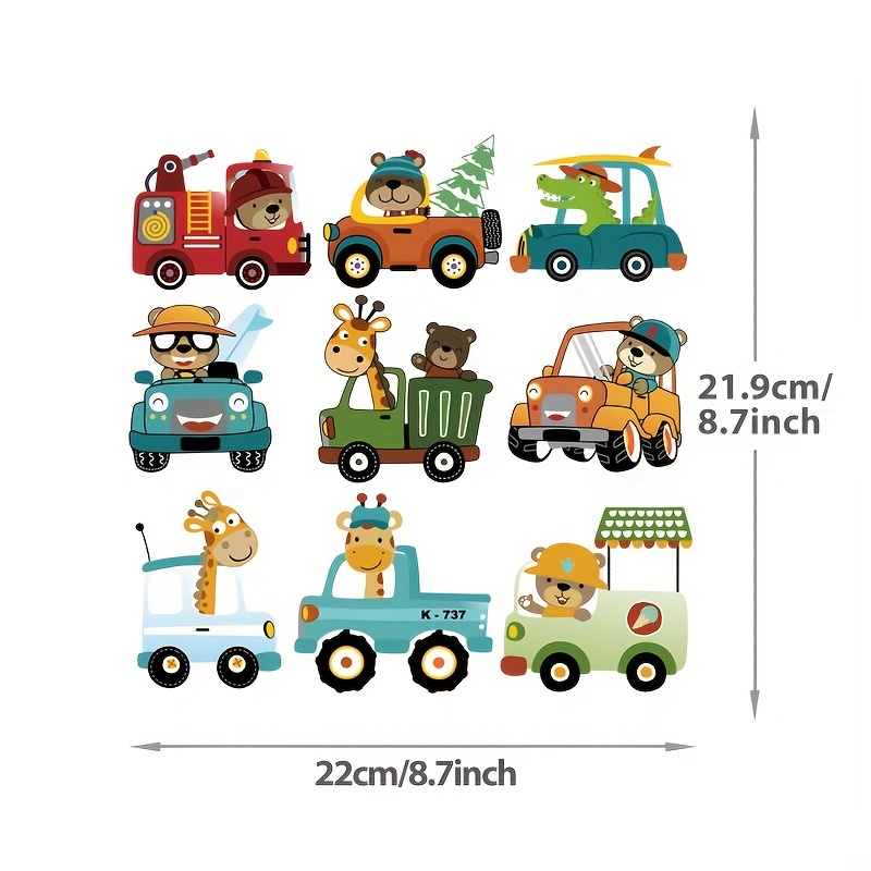 Set Of Cartoon Car Animal Heat Transfer Stickers Featuring Cute Giraffes And , Washable And Cuttable Dtf, Suitable For Small-sized Clothing, Vests, Bags, Hats, And Cushions