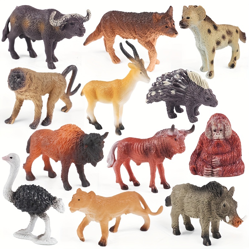 12 Pcs Realistic Jungle Animal Figurines, Safari Animals Figures Toys Cake  Topper Plastic African Wild Zoo Animals Playset Party Supplies for Kids