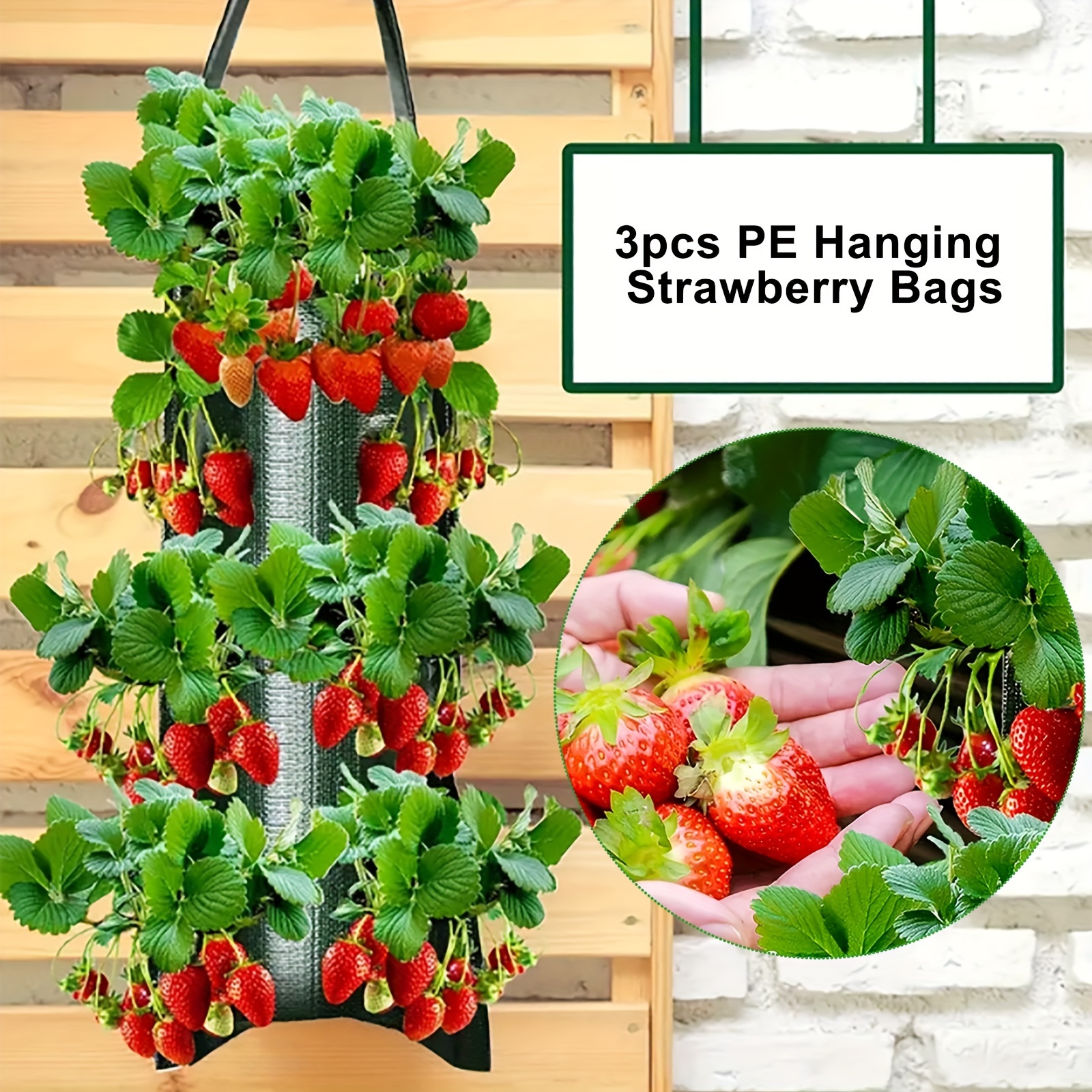 

3pcs Hanging Strawberry Flowerpot Bag, Strawberry Planting Bag, With 8 Holes, For Strawberry Tomato And Pepper Inverted Tomato Planter Vegetable Planting Bag, Pots, Planters & Container Accessories