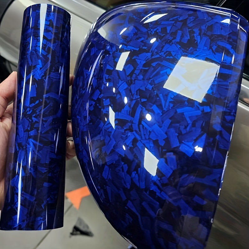 PET Covering Voiture Carrosserie High Glossy Blue Forged Carbon Fiber Warp,  Car Vinyl Wrap Film Adhesive Motorcycle Scooter Car