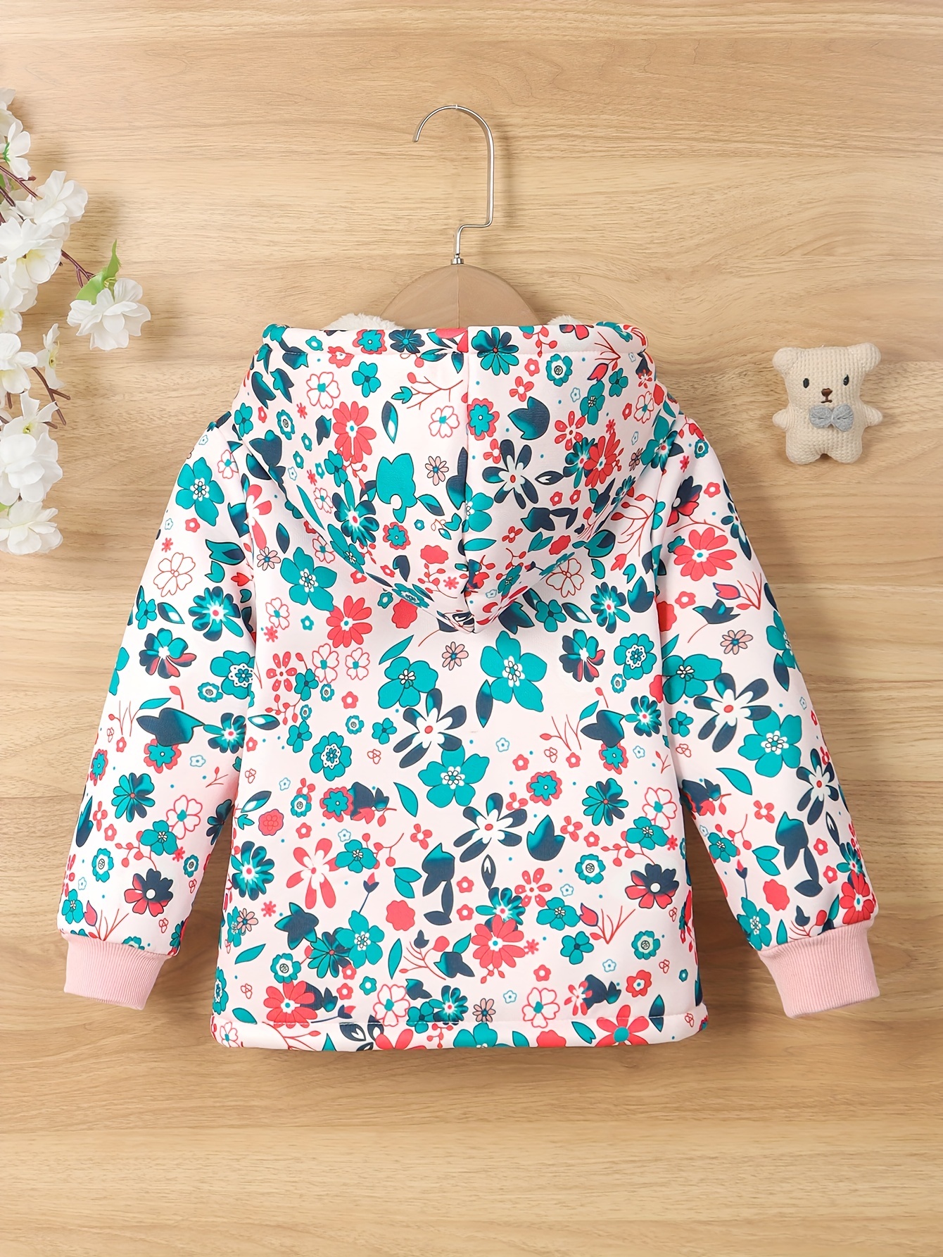 Girls Fleece Flora Jacket Hooded Outerwear Button Long - Temu