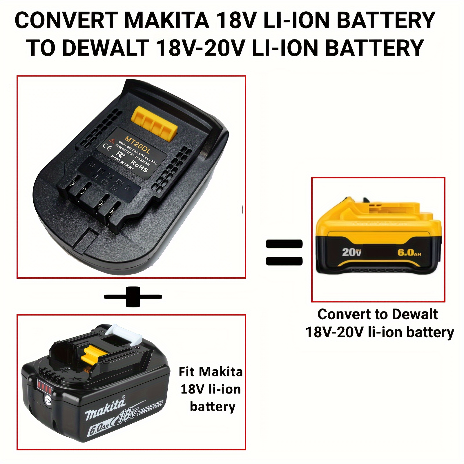 1pc Adaptateur De Batterie Convertit La Batterie Li-ion 20V Ou La