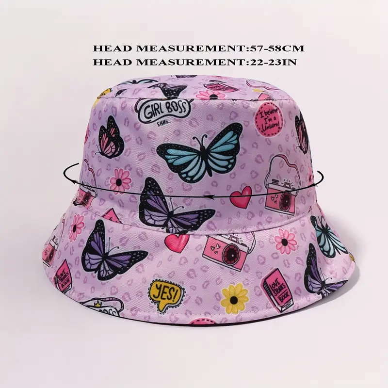 Butterfly Print Reversible Bucket Hat Cartoon Cute - Temu