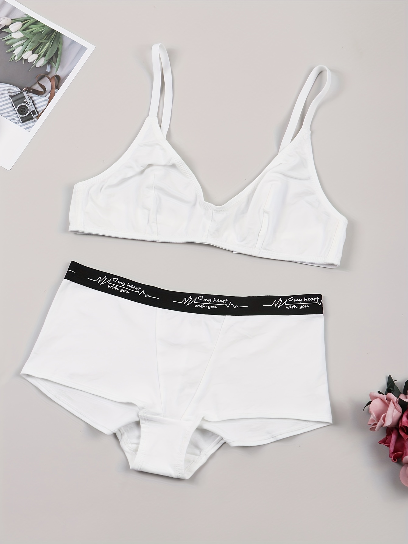3 Sets Letter Print Bra & Panties, Wireless Sports Bra & Elastic Panties  Lingerie Set, Women's Lingerie & Underwear