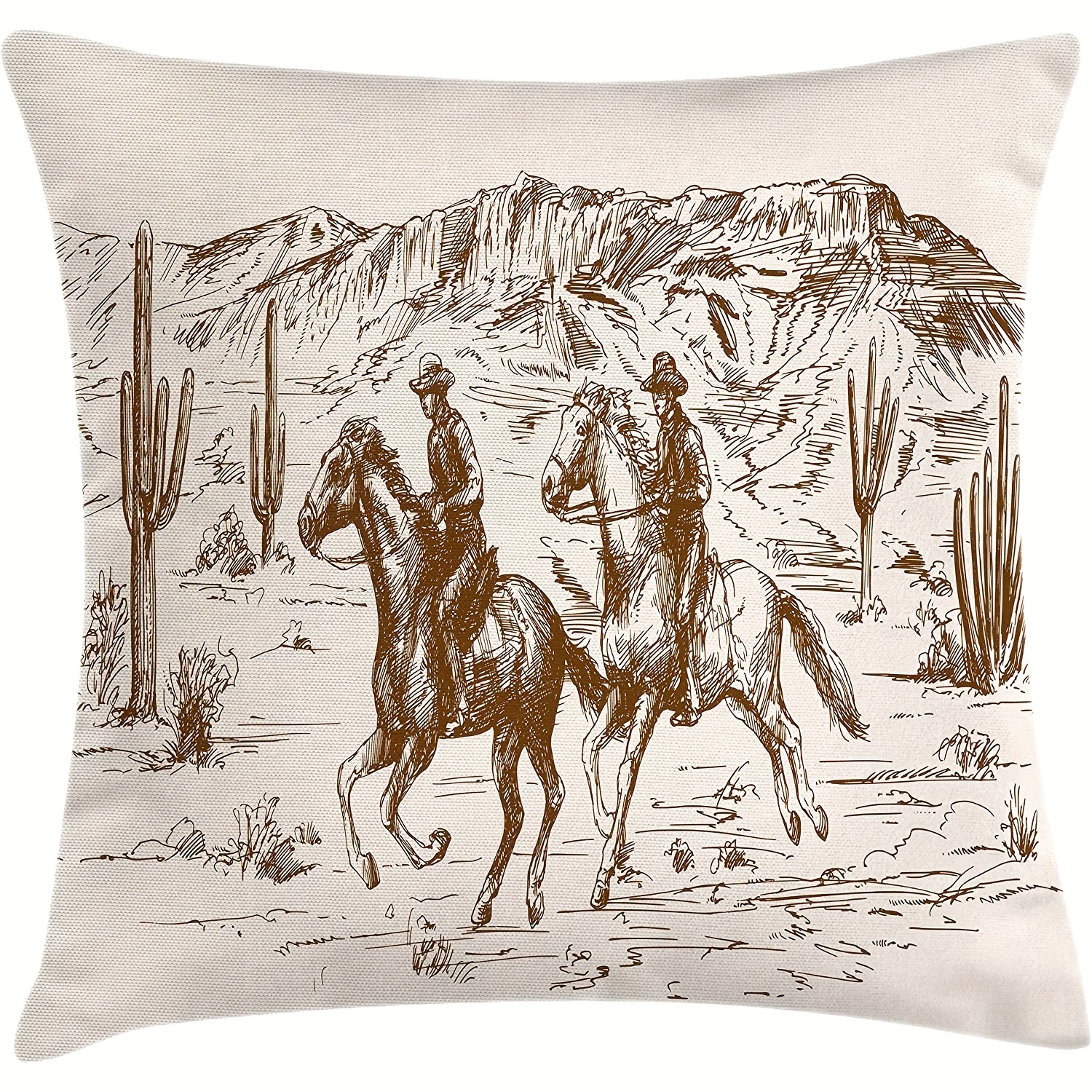 Horse Rodeo Pillow Cover Western Rodeo Horse with Cowboy Watercolor Art  Cushion Cover Throw Pillow Case Decoration American Retro Style