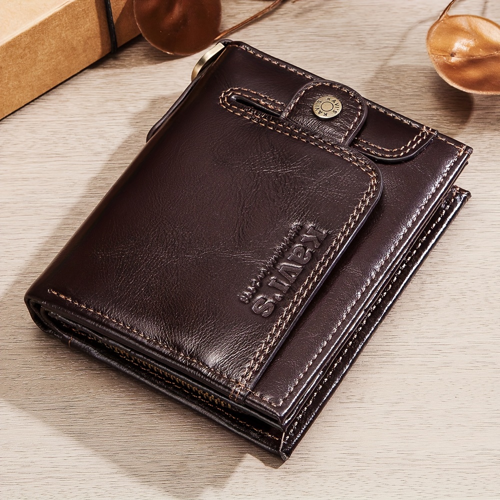 Large Genuine Leather RFID Blocking Bifold Wallet 