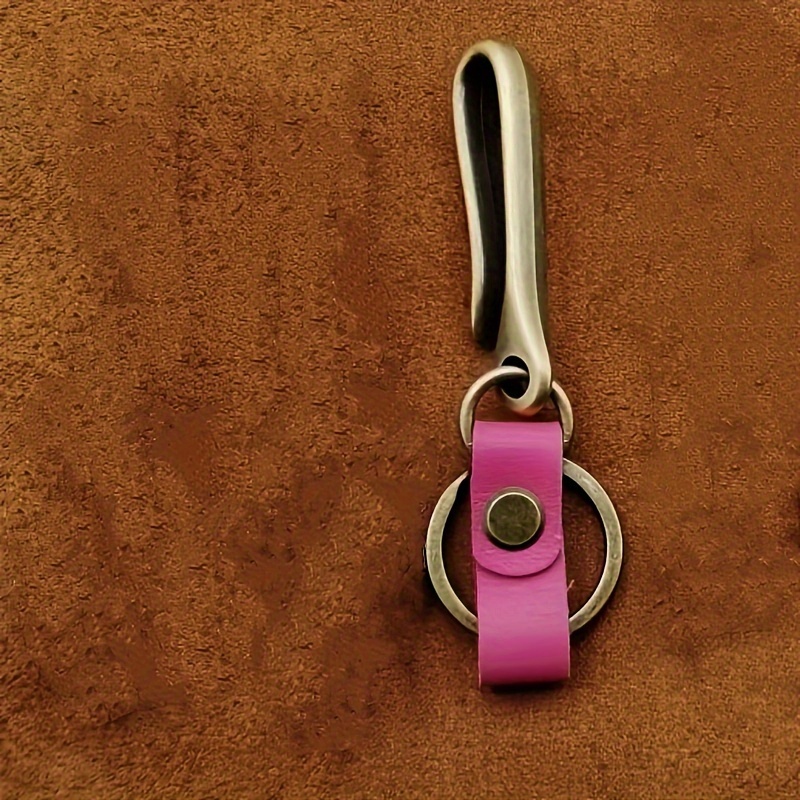 Retro U-shaped Straight Waist Buckle, Belt Hook Keychain, Genuine Leather  Men's Car Keychain