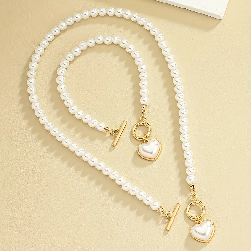 2pcs necklace bracelet elegant jewelry set made of milky stone 18k gold plated trendy heart ot buckle design match daily outfits details 5