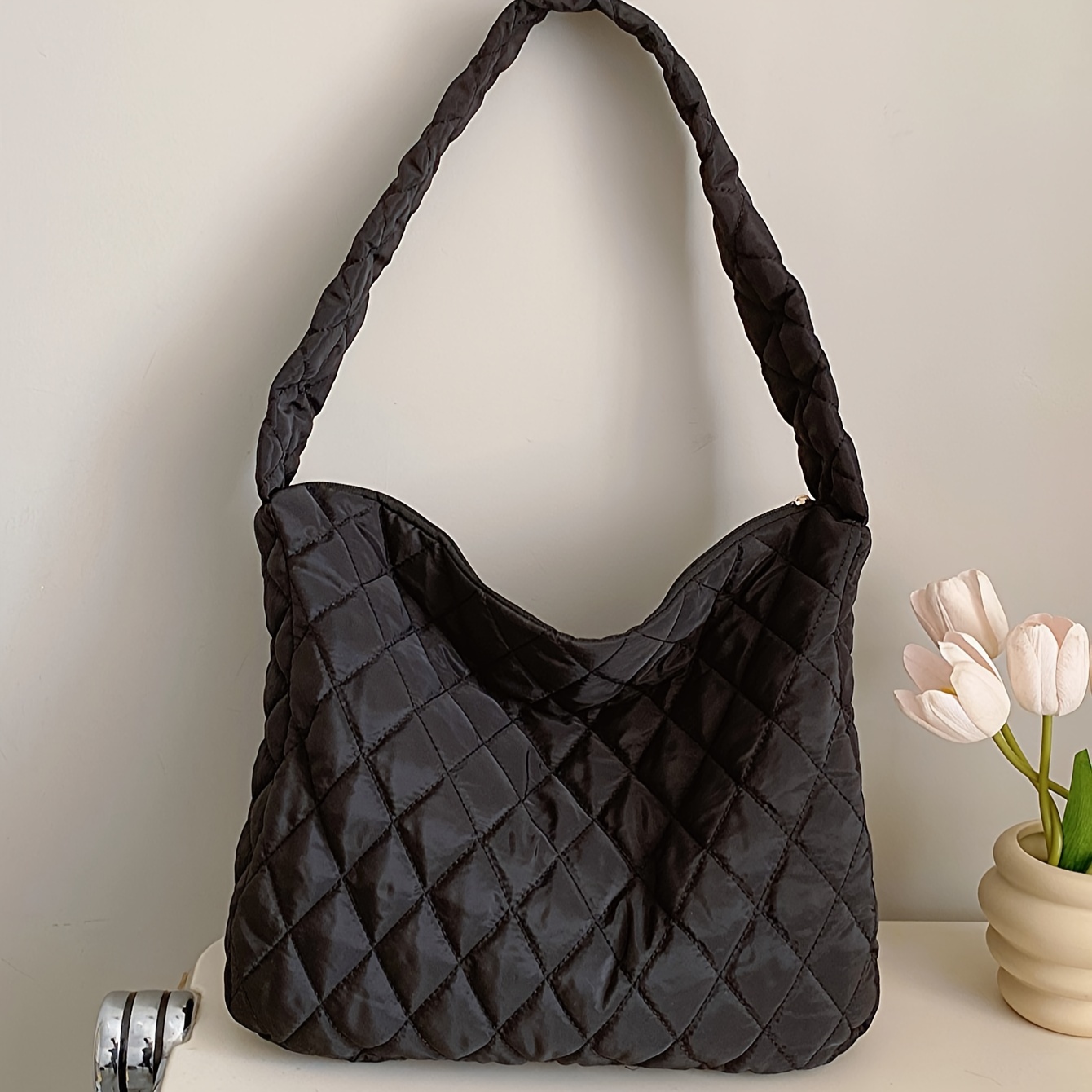 Padded Argyle Quilted Crossbody Hobo Bag Large Capacity - Temu