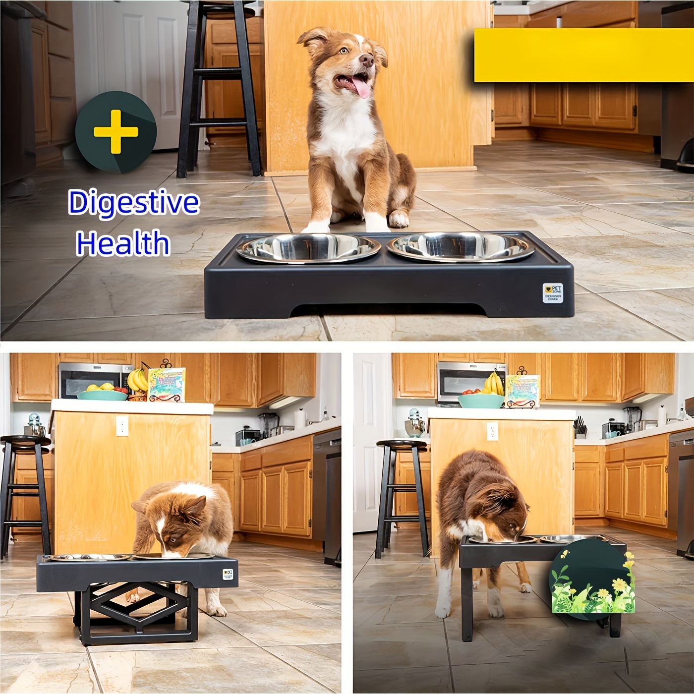 Elevated Dog Double Bowls With Height Adjustable Plastic - Temu