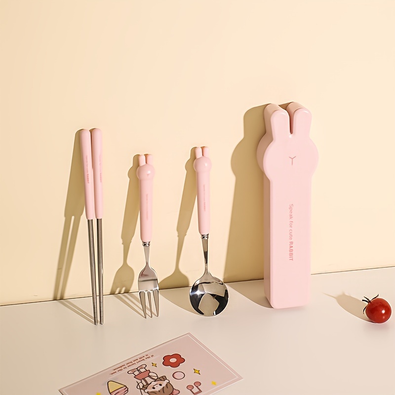 1set 22cm*6cm Cartoon Rabbit Stainless Steel Cutlery Set