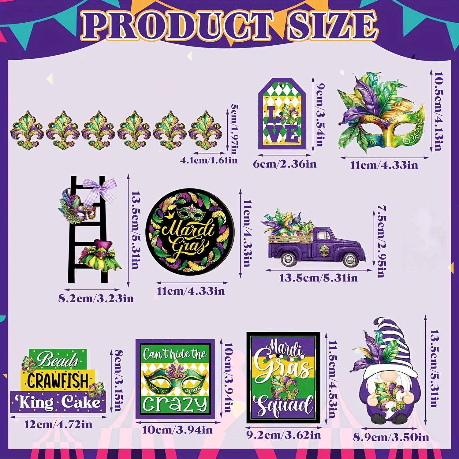 15pcs, Mardi Gras Tiered Tray Decor, Happy Mardi Gras Wooden Signs