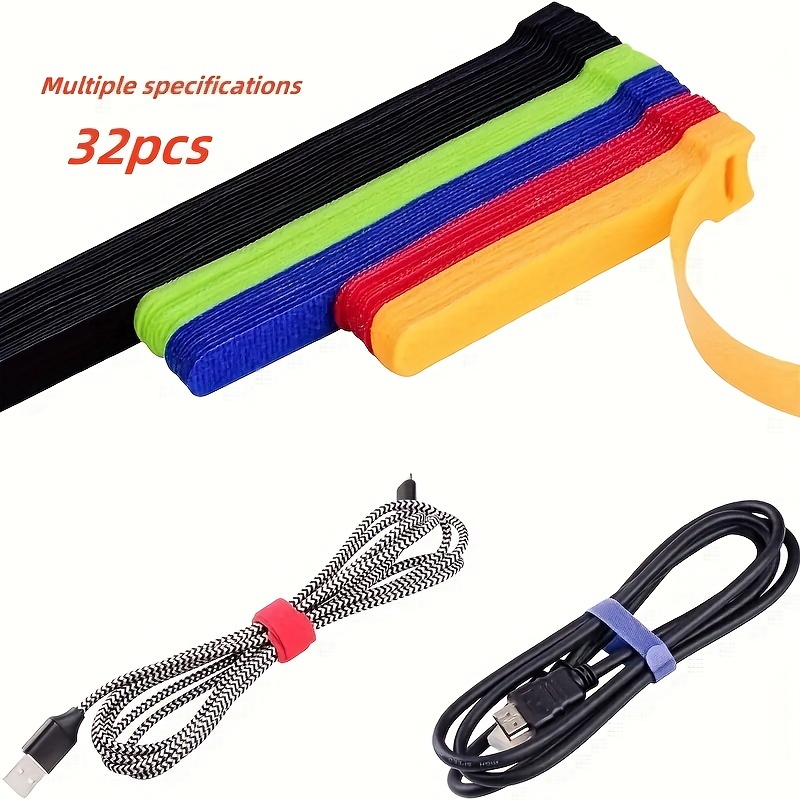 25pcs Black Reusable Fastening Cable Straps, Hook and Loop Cable
