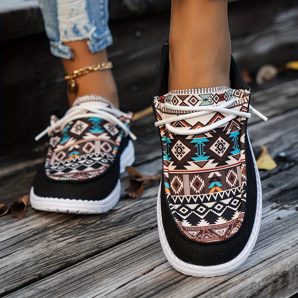 women's slip casual sneakers colorful geometric print - Temu