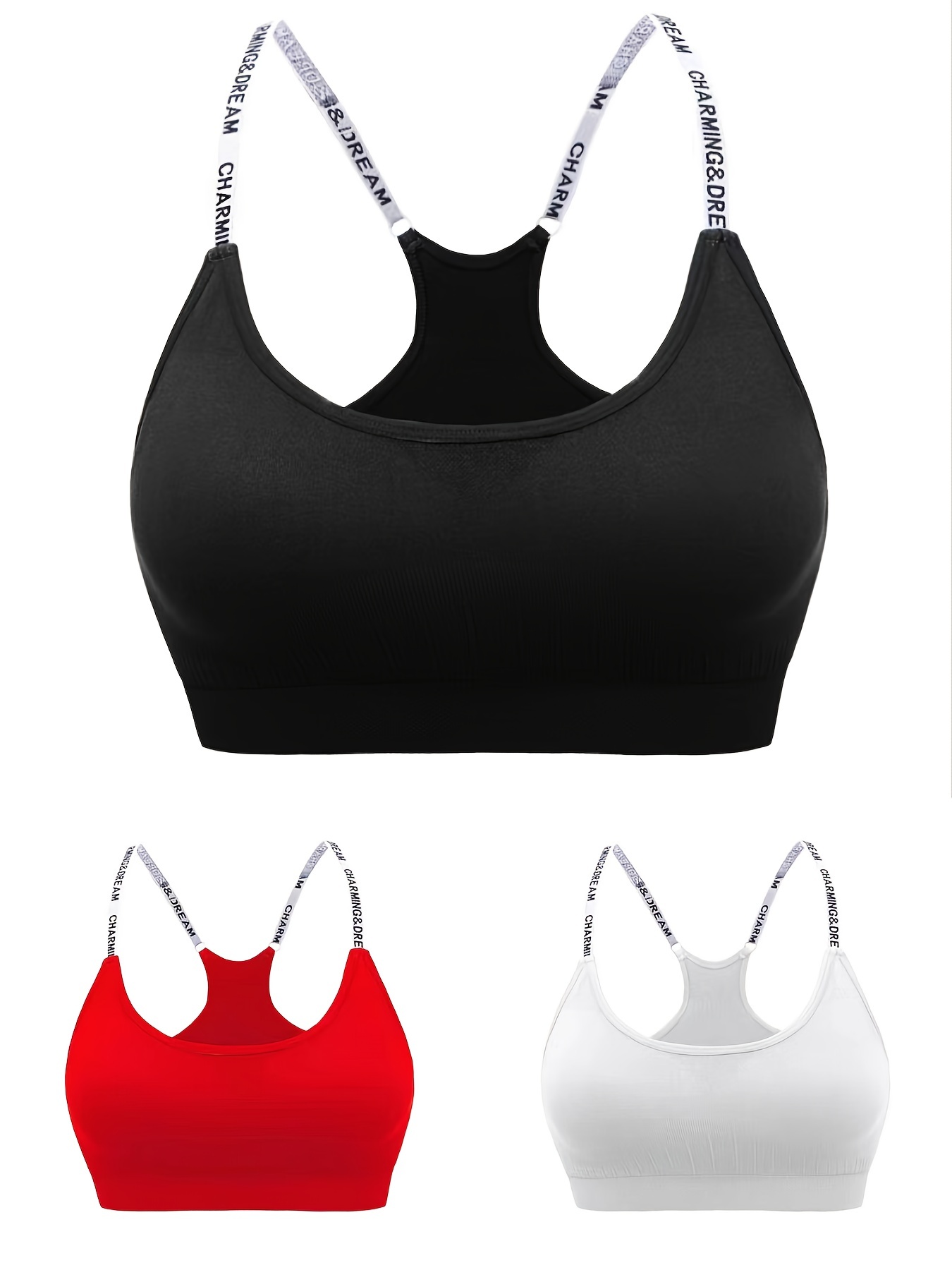 Letter Tape Wireless Sports Bra Comfy Breathable Full - Temu