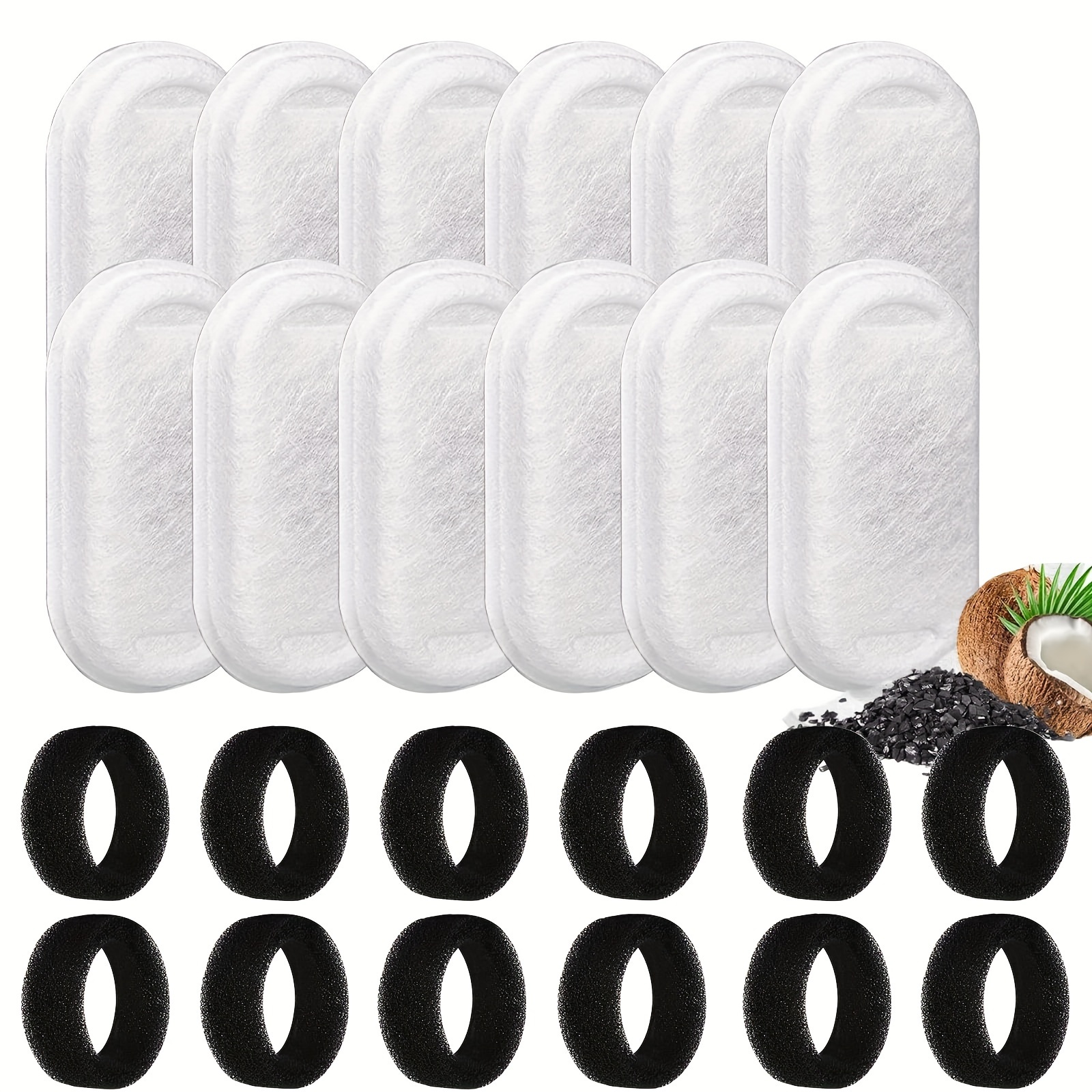 

24pcs Automatic Cat Water Fountain Filters Replacement, 12pcs Activated Carbon Drinking Dispenser Filters With 12pcs Sponge Foam Filters