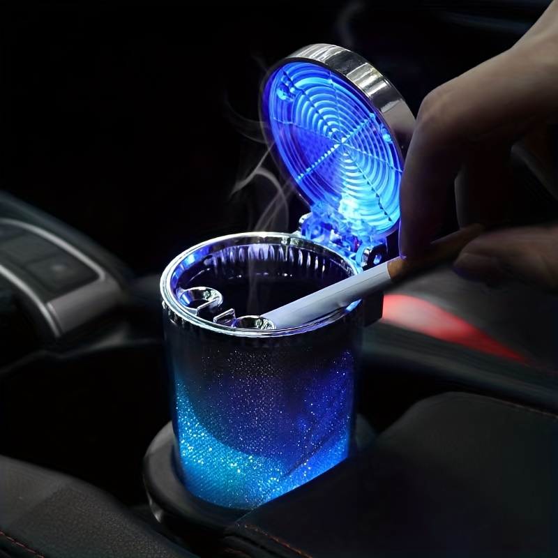 Aschenbecher Auto, Auto Aschenbecher mit blauer LED-Lichtanzeige, Auto  Aschenbecher mit Deckel für Auto, Haus, Büro