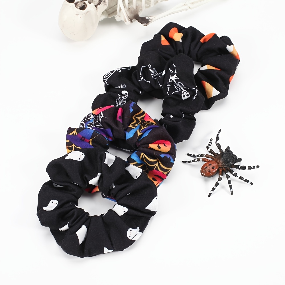 Halloween Haargummis Set – 6 Stück Mit Kürbis, Fledermaus, Spinnennetz-Motiven, Aus Chiffon, Für Frauen & Mädchen