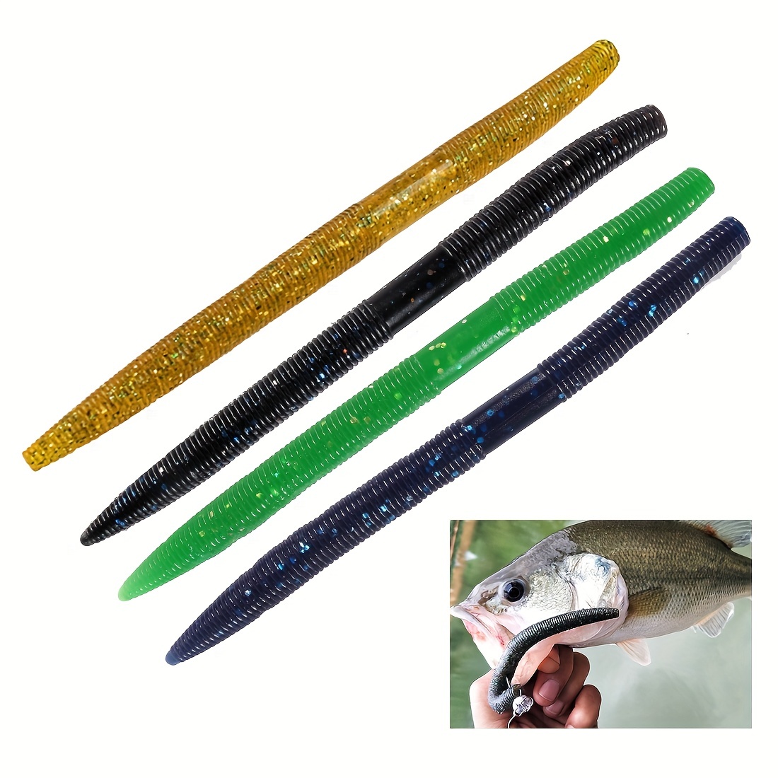10pcs Bionic Soft Worm Fishing Lures - Slow Sinking, No Sinker Rig -  Fishing Tackle & Accessories