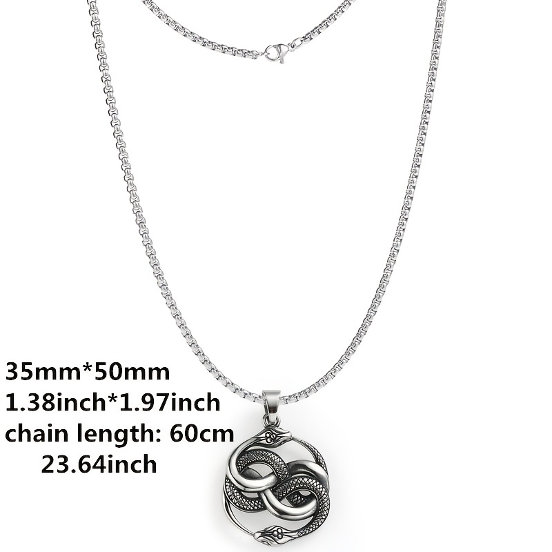 Vintage Silver Double Snake Pendant Necklace for Men