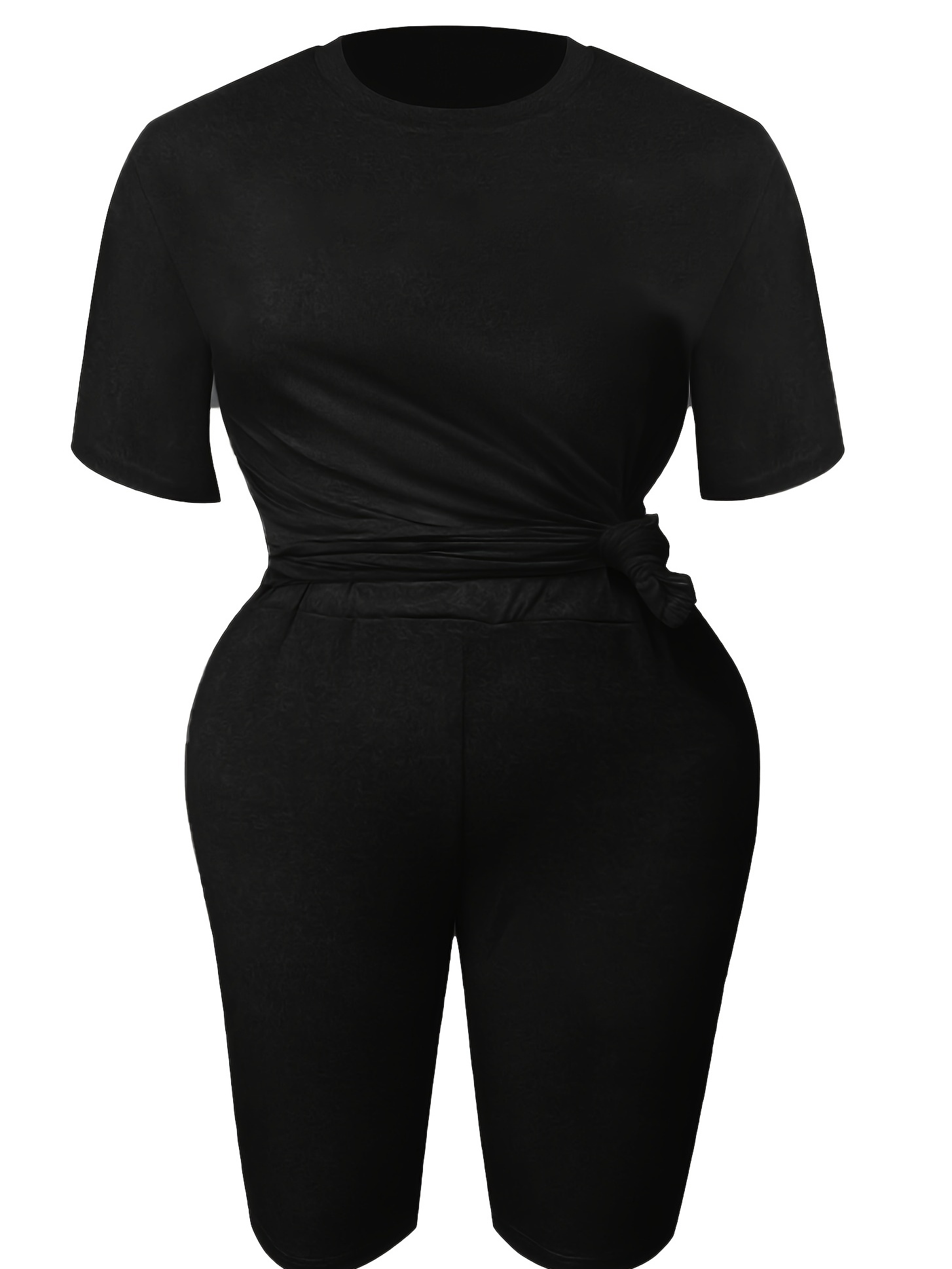 Crew neck t-shirt biker shorts set (Black) – S. Nicole Collections