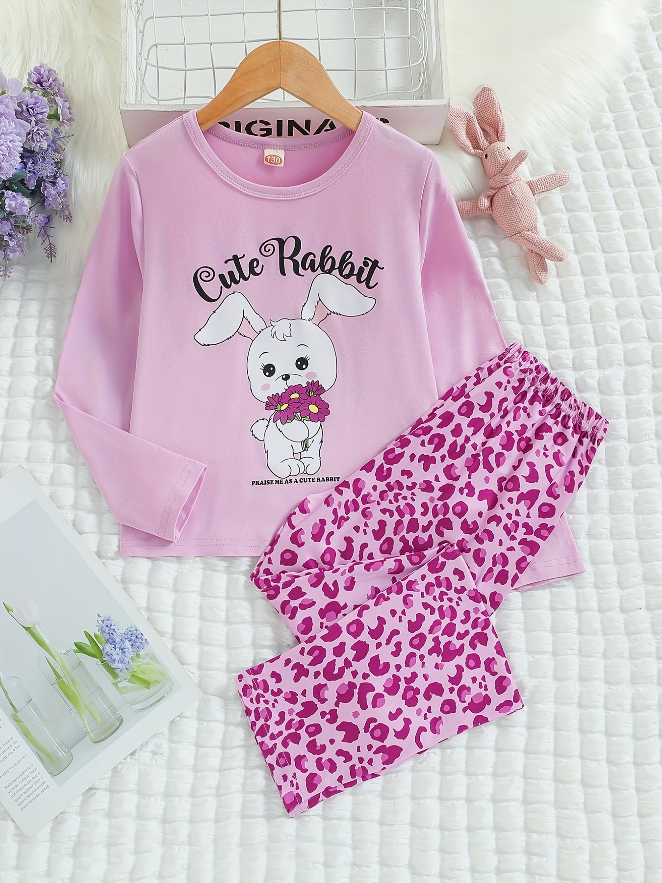 Women Fleece Pajama Sets Cute Bunny Eear Hooded Long Sleeve Tops and Pants  PJ Sets Plush Cosplay Loungewear Sleepwear