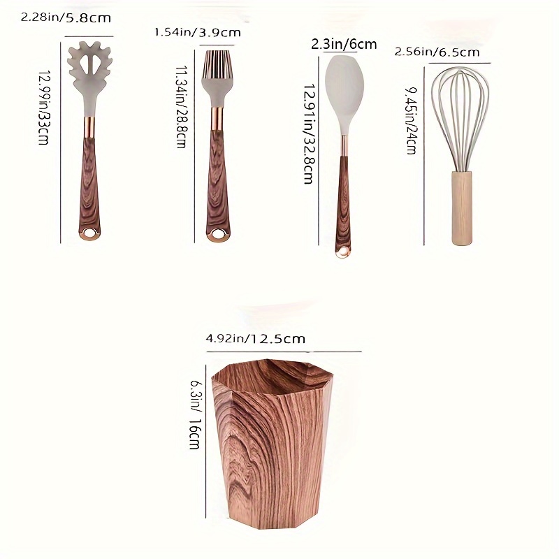 Silicone Utensil Set Khaki Kitchen Utensil Set With Wooden - Temu
