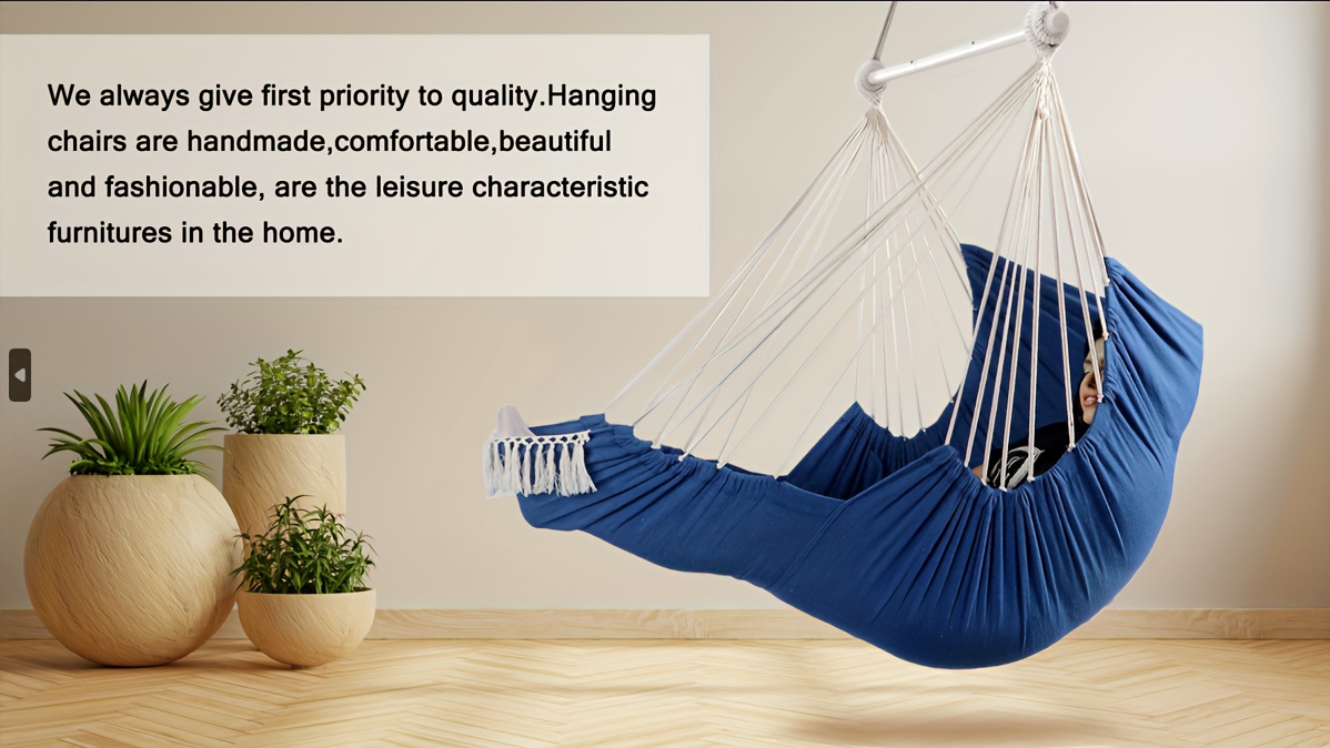 Hammock Chair Hanging Swing Foot Rest Cushions Suspension  Included,collapsible Metal Spreader Bar For Durability Easy Storage Soft  Cotton Woven Hanging Chair Side Pocket - Temu United Arab Emirates