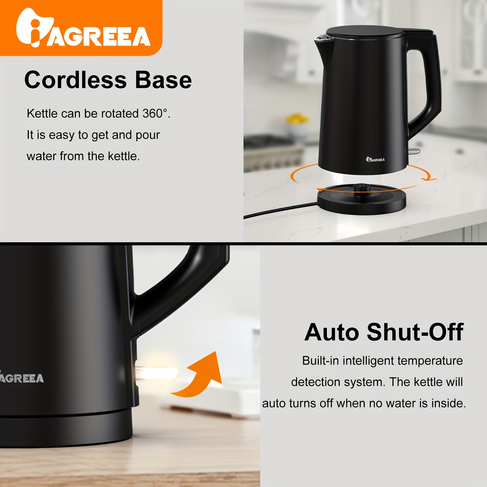 Steel Electric Tea Kettle with Auto Shut-Off and Boil Dry