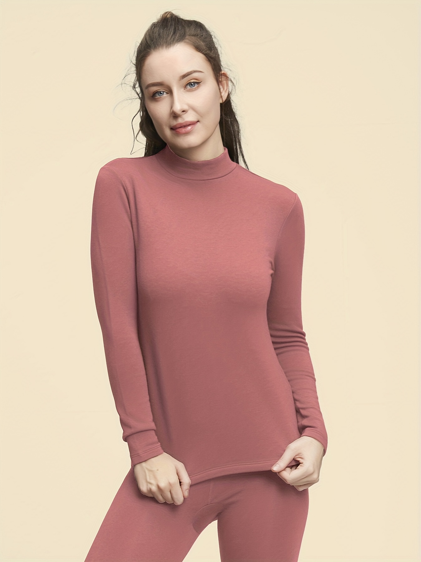 Simple Solid Thermal Underwear Soft Comfortable Long Sleeve - Temu