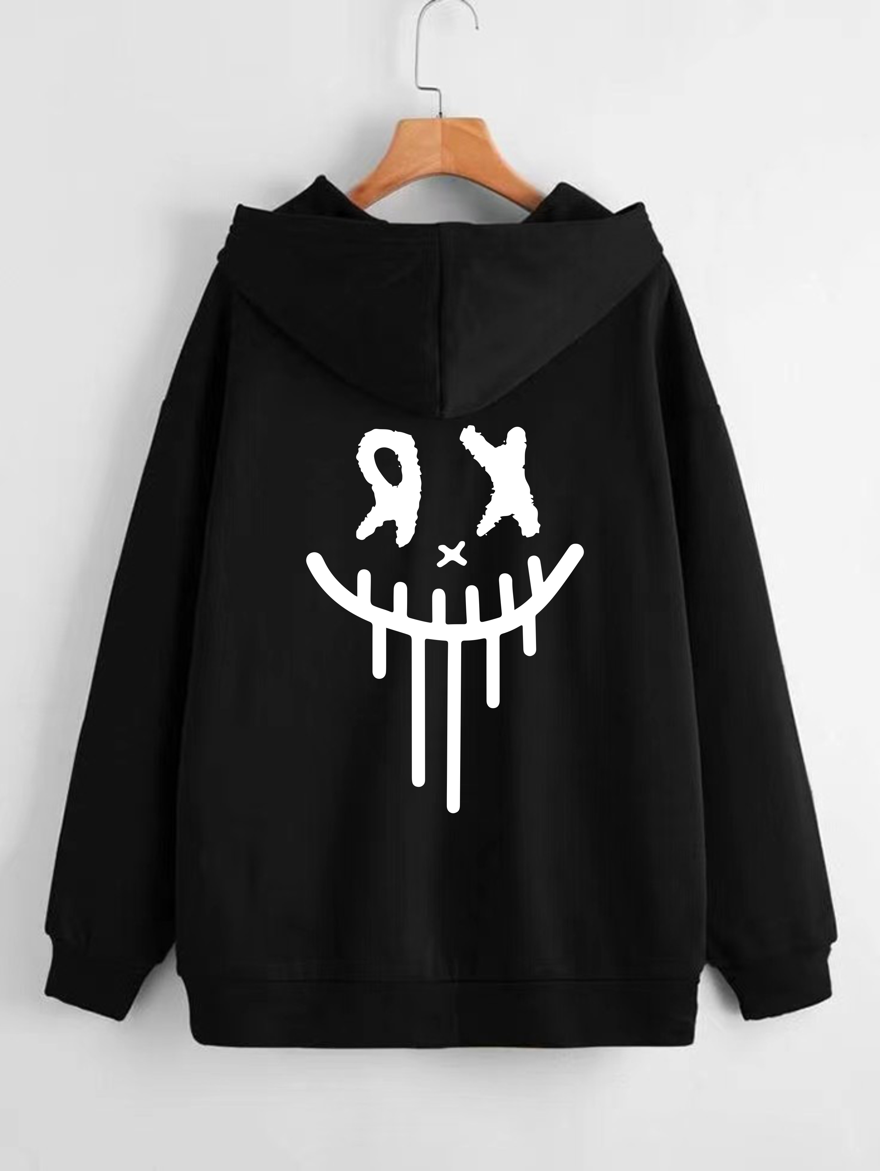 Men's Oversize Half Sleeve Detailed Hoodie Black&White