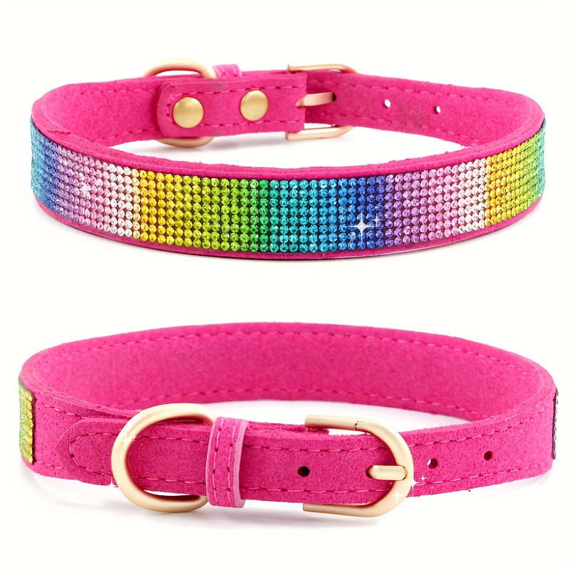 Diamond Dog Collar with Big Flower Soft Suede Leather Bling Rhinestones Cat  XS-L