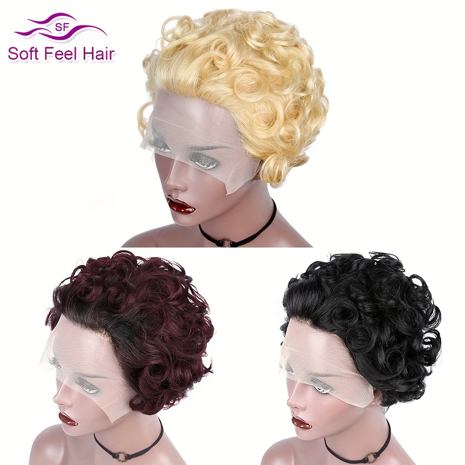 613 Blonde Short Pixie Cut Wig Human Hair Fumi Curly Human Temu