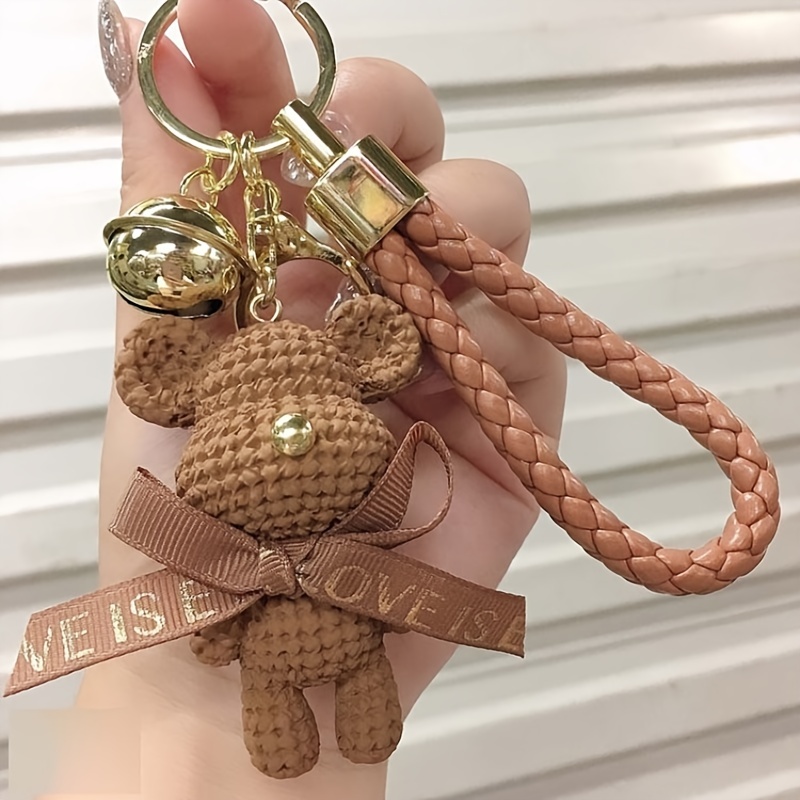 Stylish Mouse Car Keychain With Flower Leather Duffle Bag Pendant