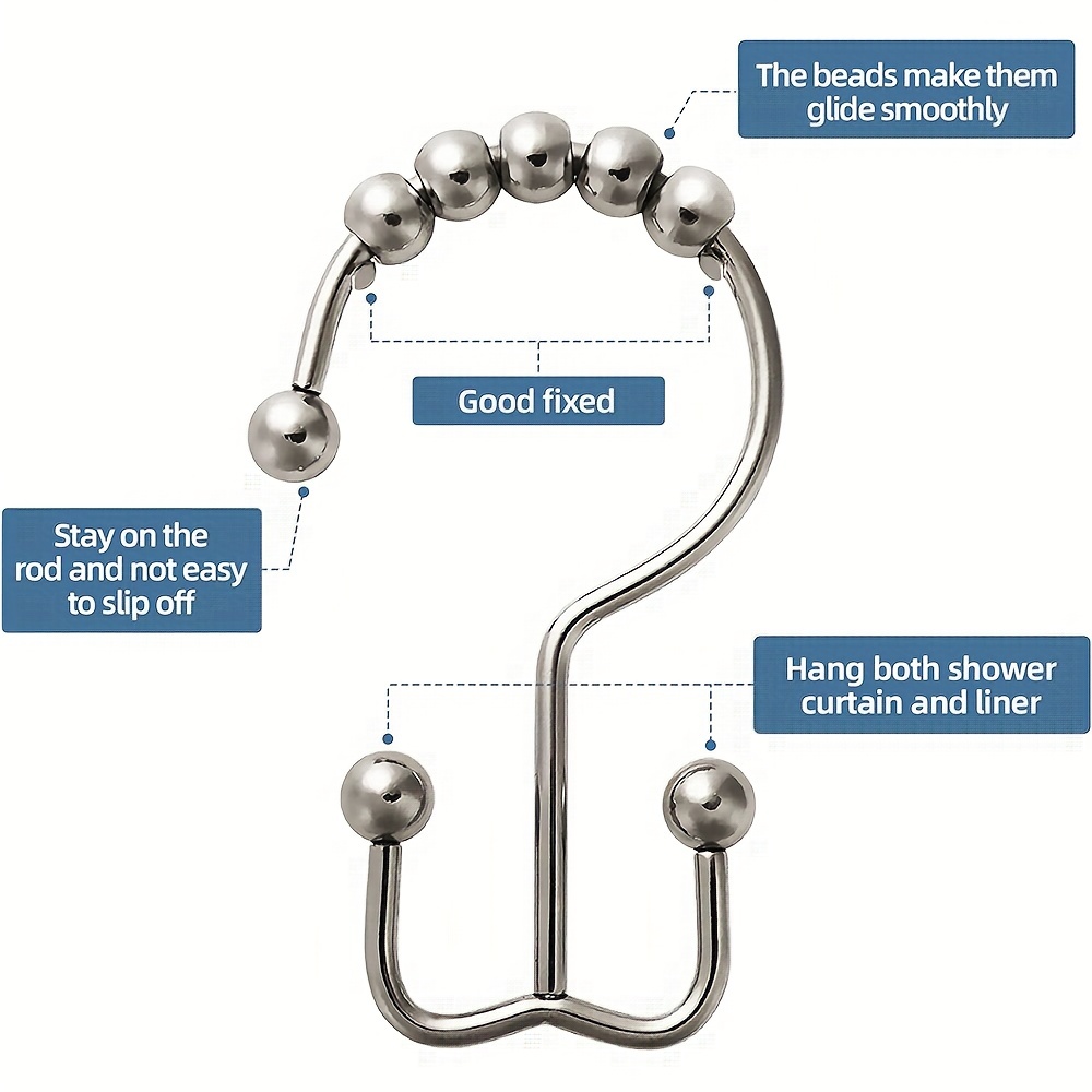 Shower Curtain Ring Hook With Roller Ball Rustproof Metal - Temu