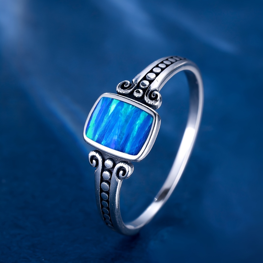Synthetic Opal Sterling Silver 925 Rings for Men Women