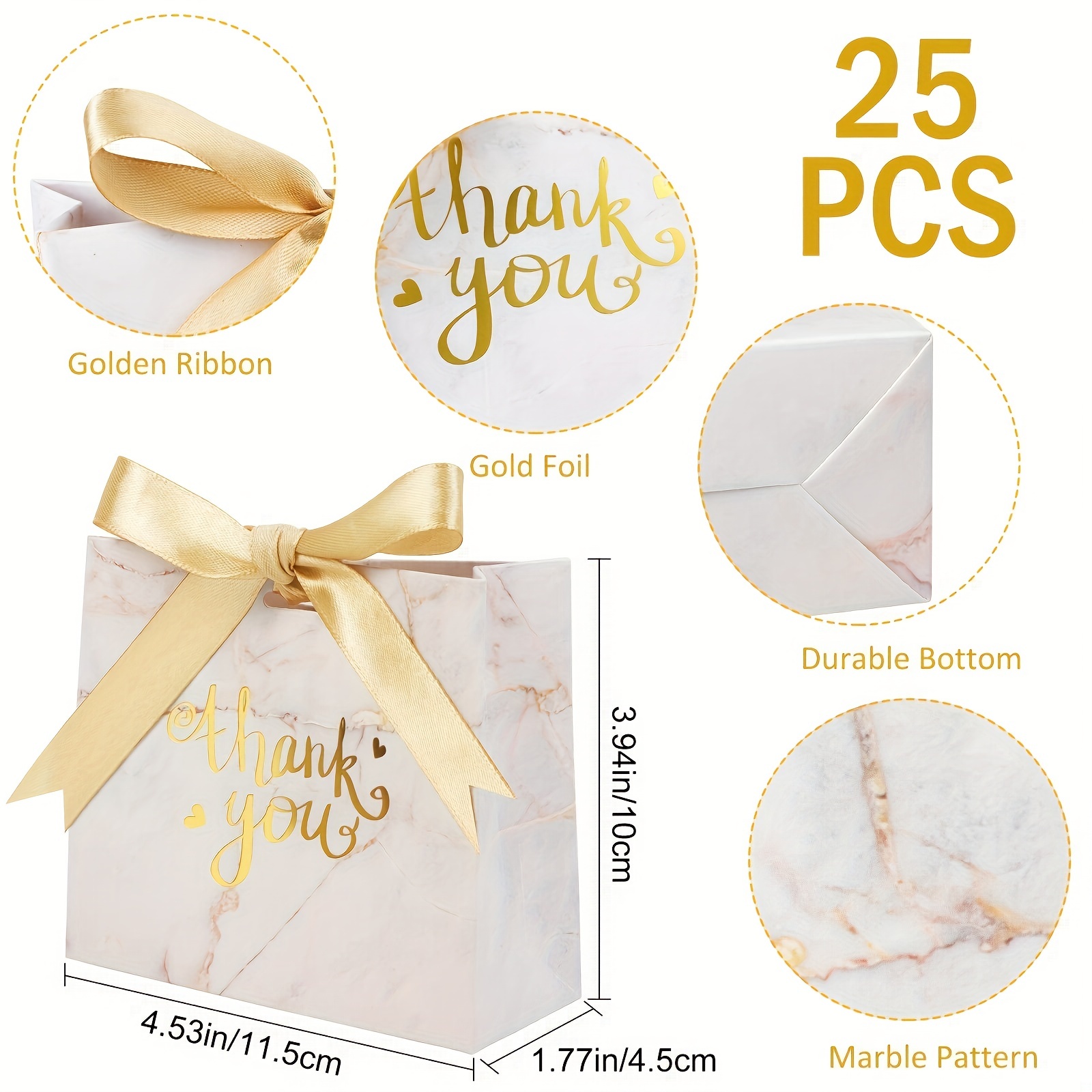 24pack Small Thank You Gift Bag Party Favor Bags Treat Boxes With Gold Bow  Ribbon, Paper Gift Bags