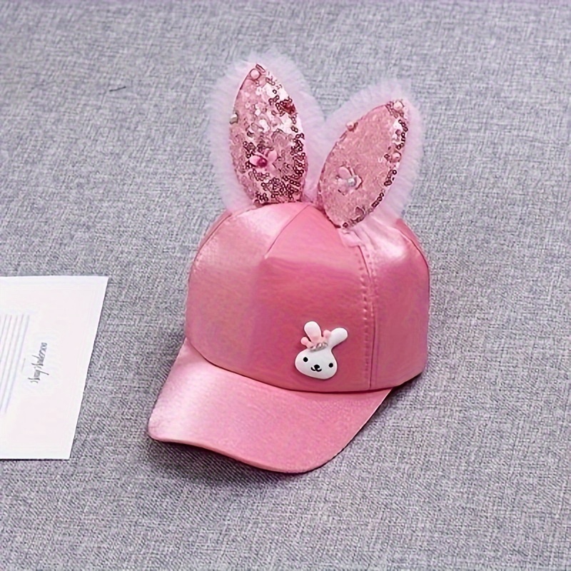 Random Style With Colored Beads On The Ears. 's Hat, Female Cartoon, Bunny Ears Baseball Cap For, Summer