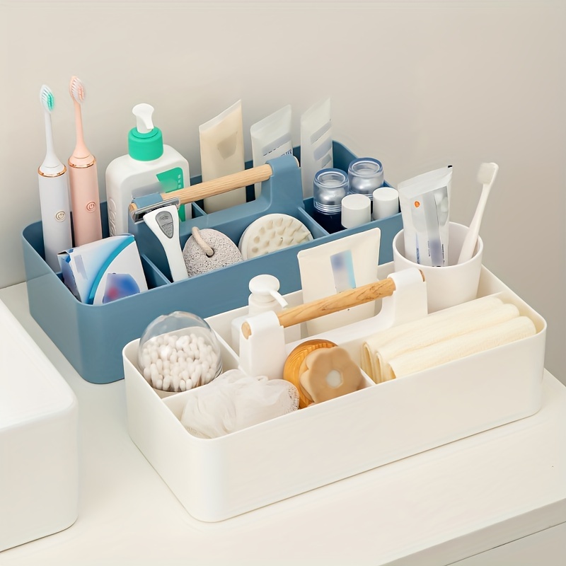 stackable bathroom organizer portable storage box with compartments for cosmetics toiletries more durable plastic contemporary design Product details 3