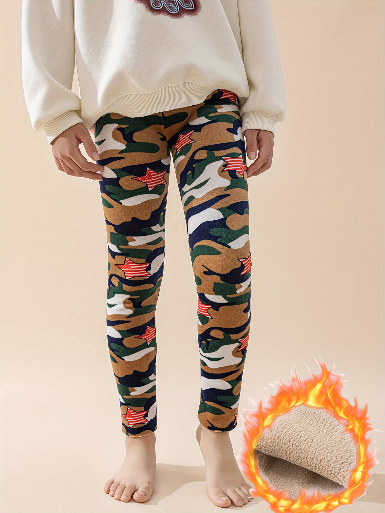 Versatile Slim Windproof Camouflage Pattern Fleece Leggings - Temu