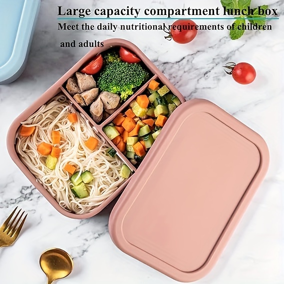 1pc silicone lunch box leak proof bento box 3 compartments food container microwave safe for school students and office workers kitchen gadgets kitchen accessories travel accessories details 0