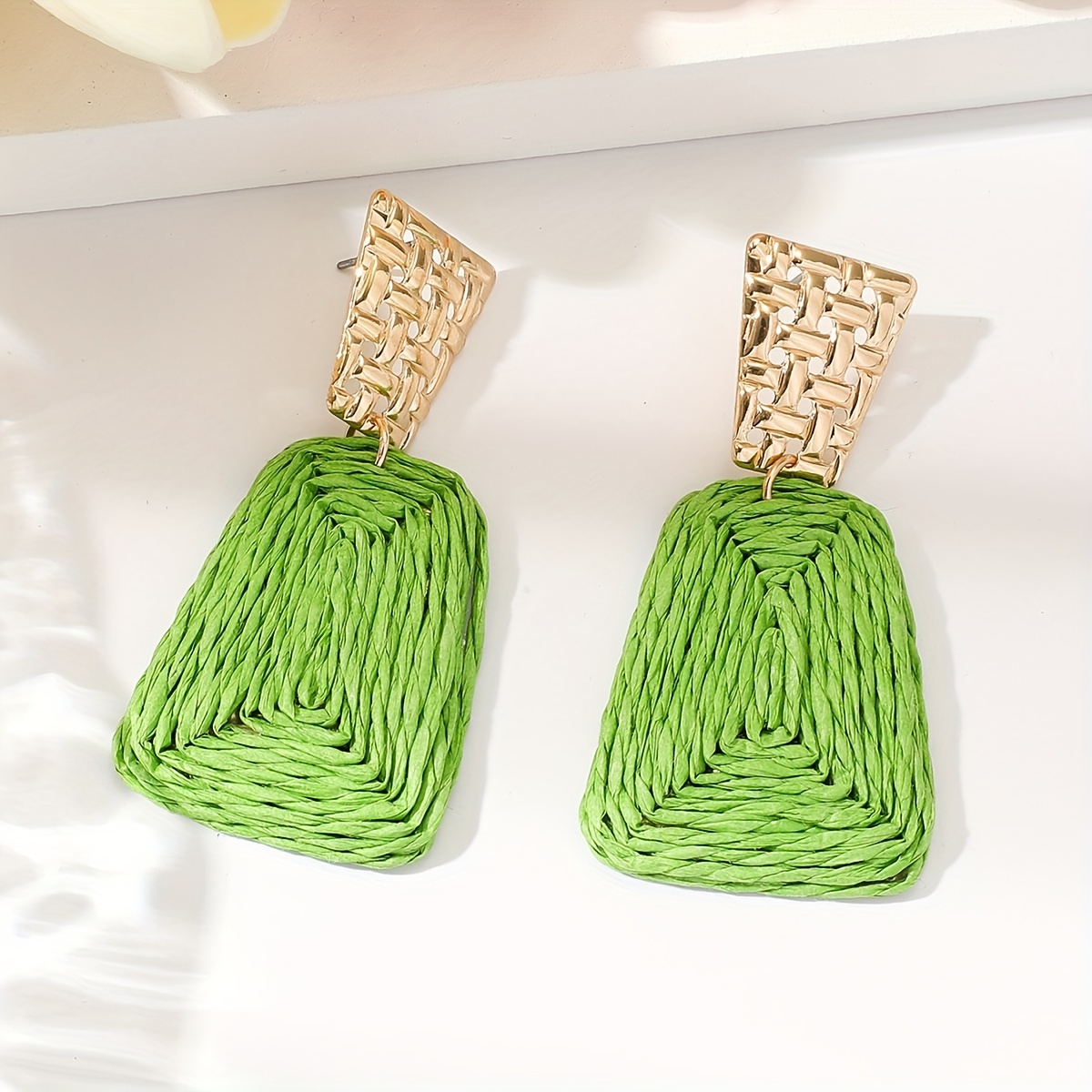 Geometric Raffia Grass Dangle Earrings Boho Party Style