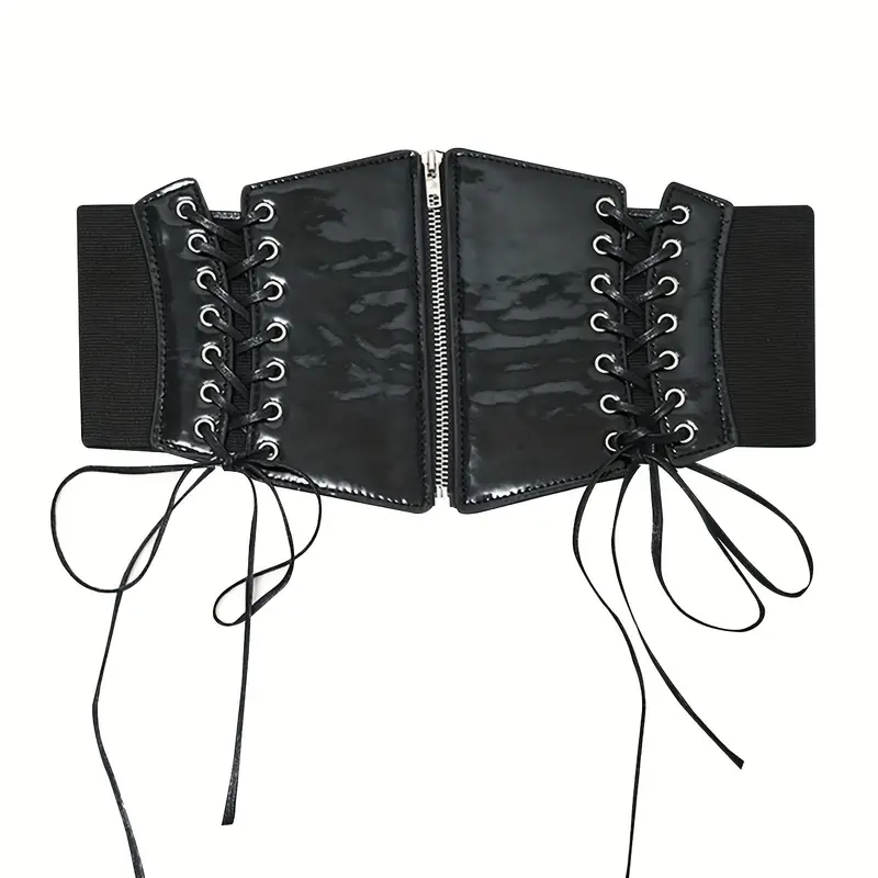 Bright Lace Zipper Belt Black Elastic Waspie Corset Belts - Temu