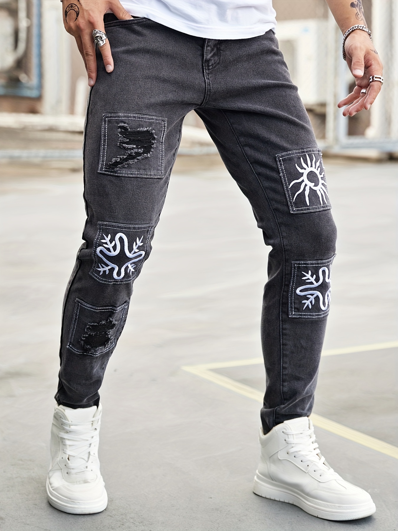 Men's Solid Black Jeans Comfy Casual High Stretch Pants - Temu