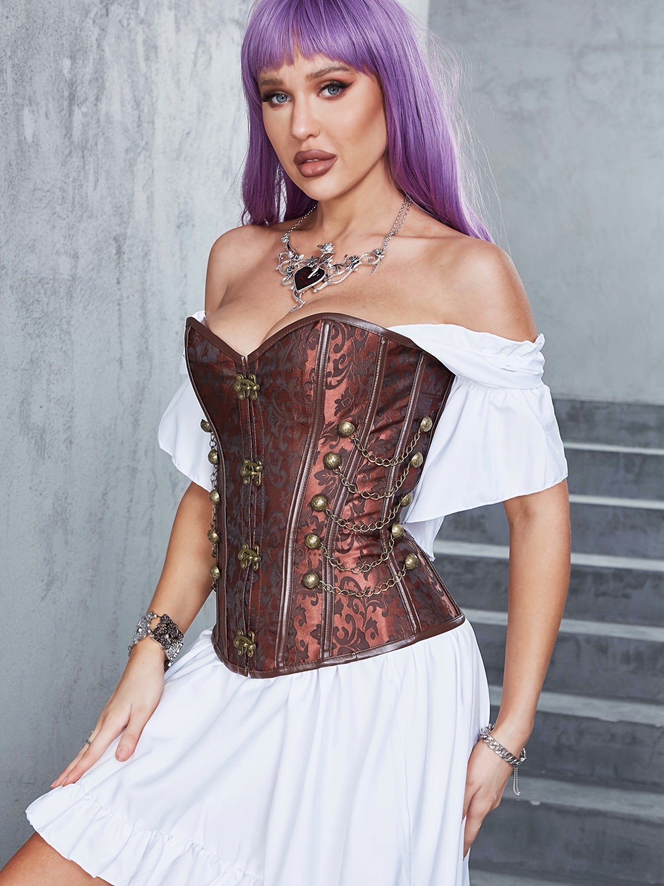 Brown Steampunk Corset for Women Boned Vintage Leather Corsets