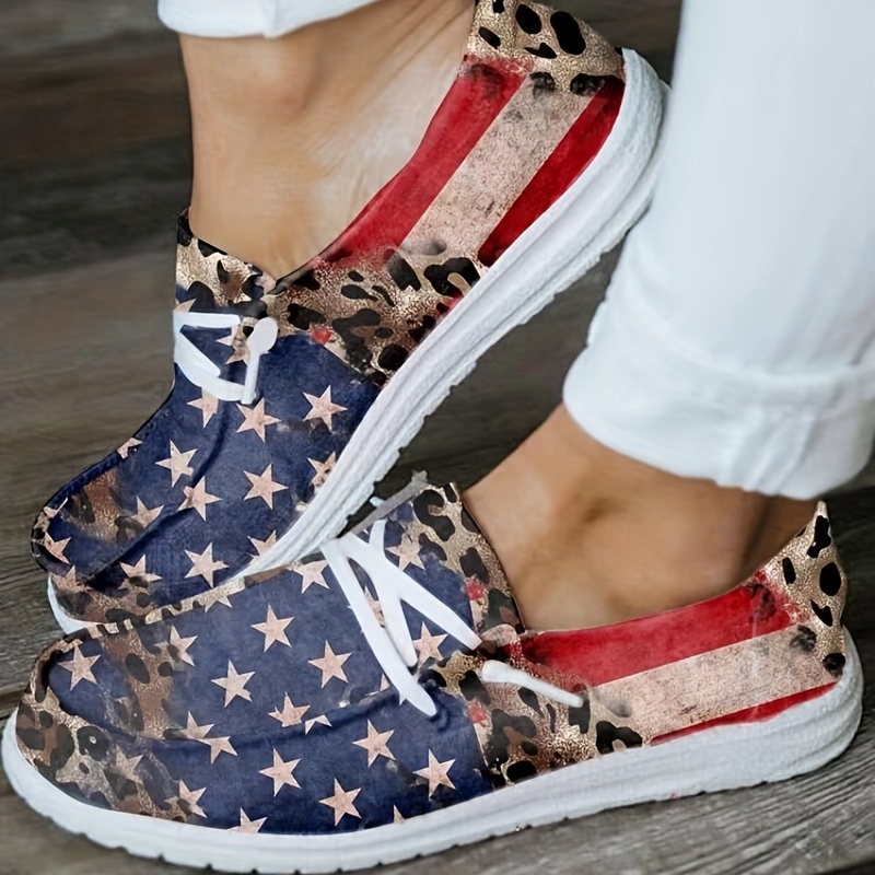 

Women's Flag Pattern Canvas Shoes, Fashion Slip On Low Top Walking Shoes, Casual Sneakers For The 4th Of July Summer Casual Shoes For Independence Day