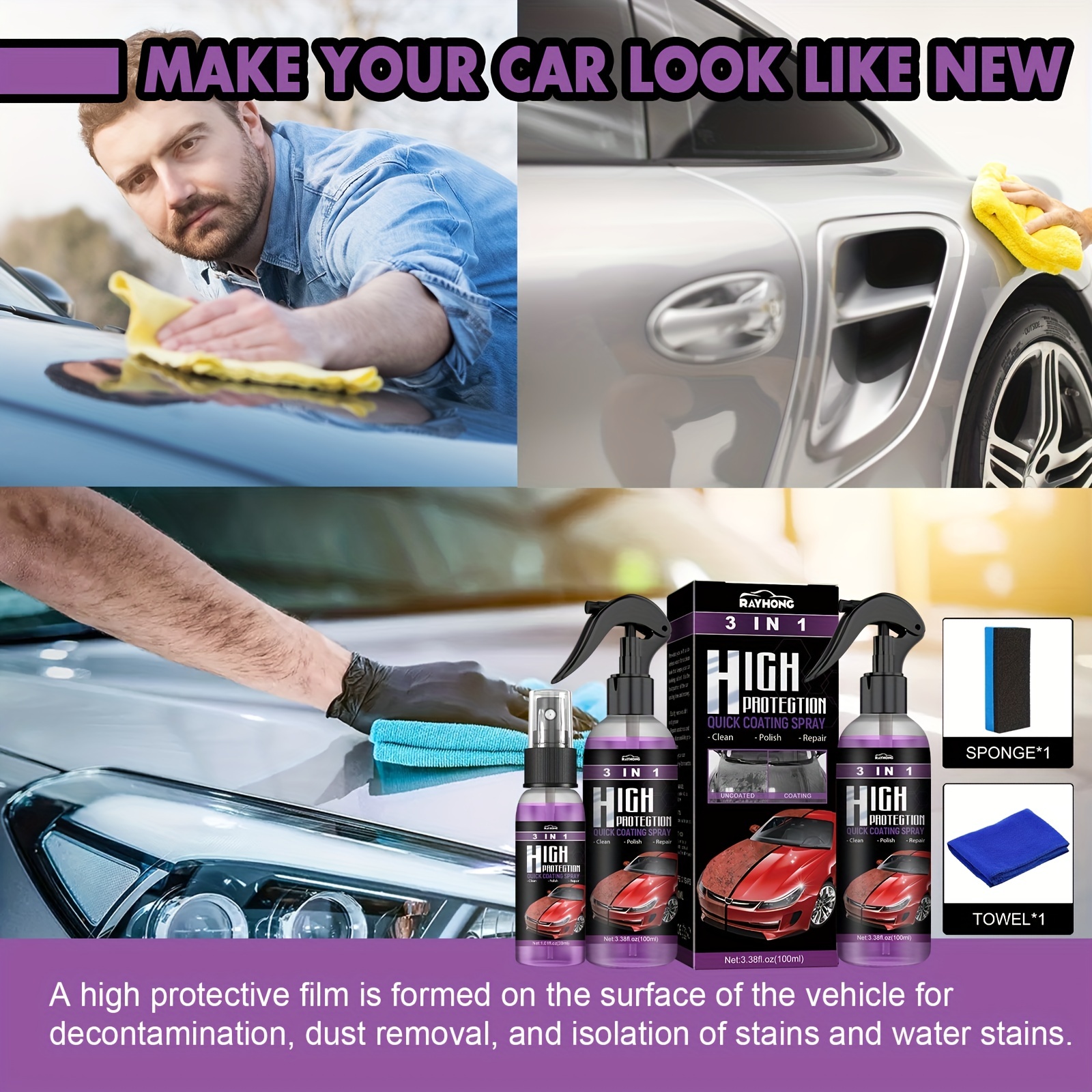  3 in 1 High Protection Quick Car Coating Spray, High