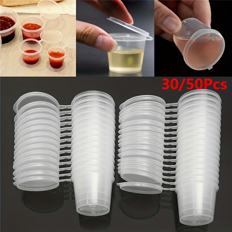 50Pcs/Set Small Plastic Sauce Cups Food Storage Containers Clear Boxes w/  Lids